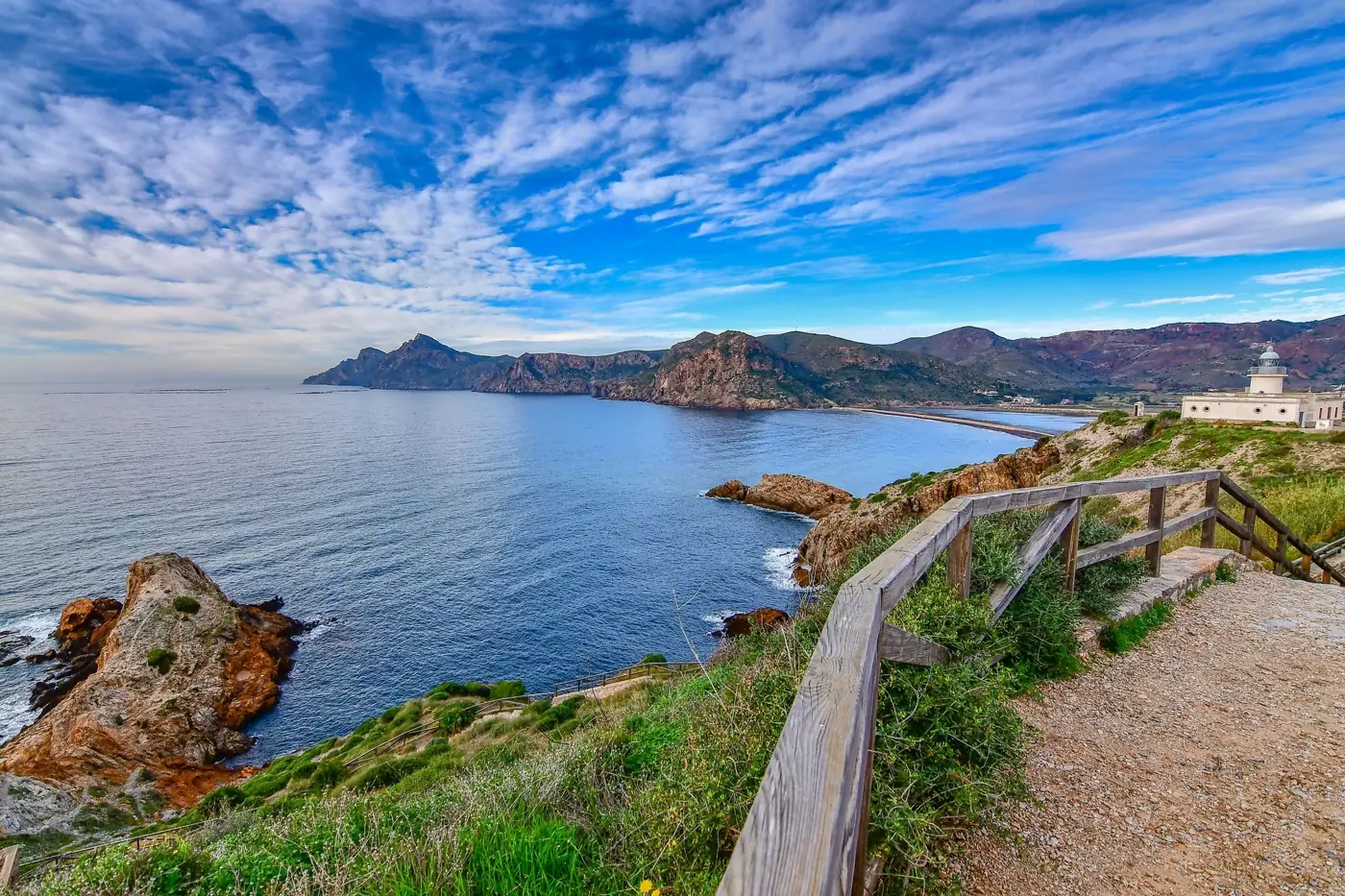 Breathtaking view of Portman's coastline with cliffs and clear skies.