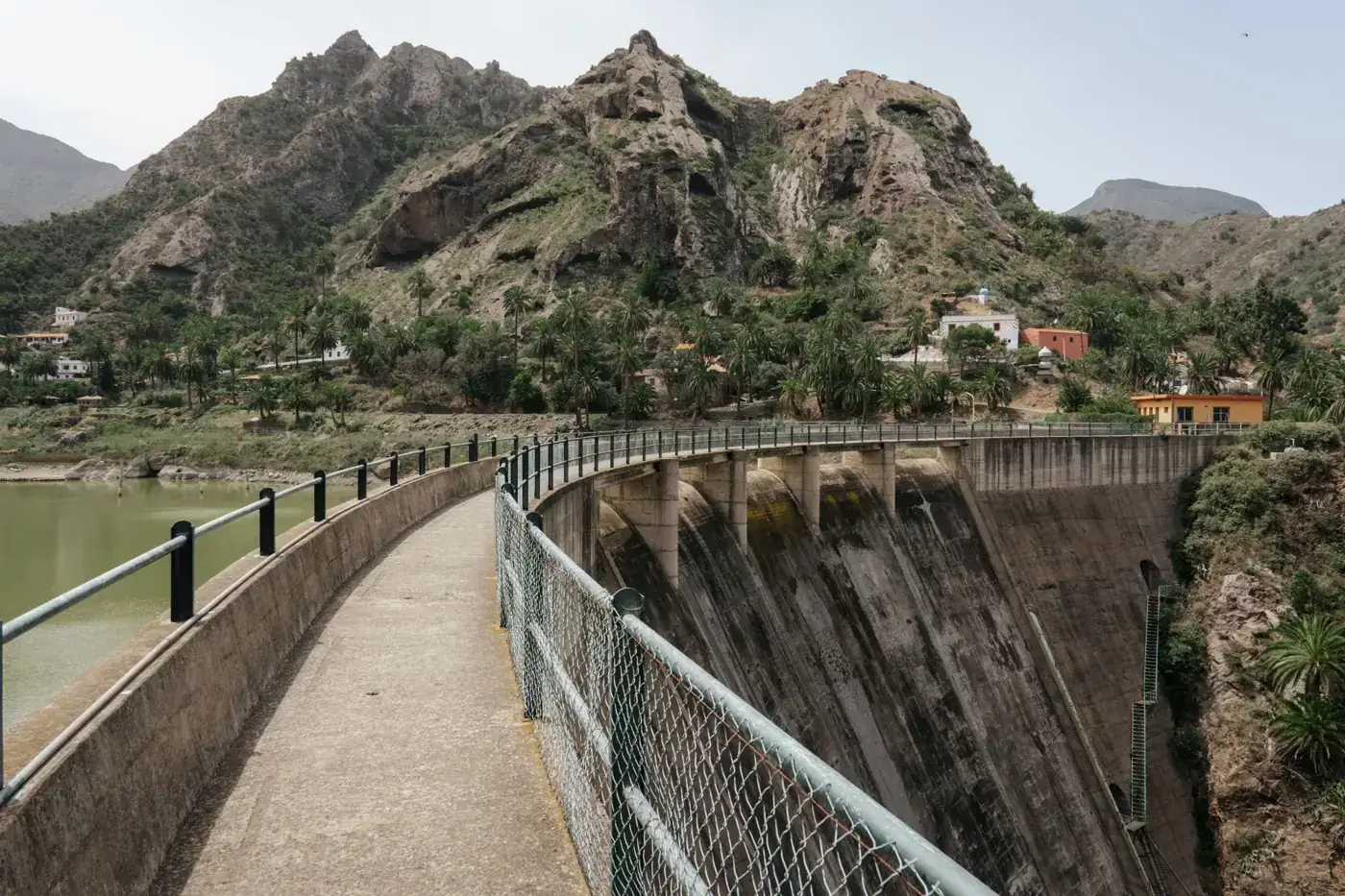 Peaceful walkway along a dam in Vallehermoso, Canary Islands, Spain.