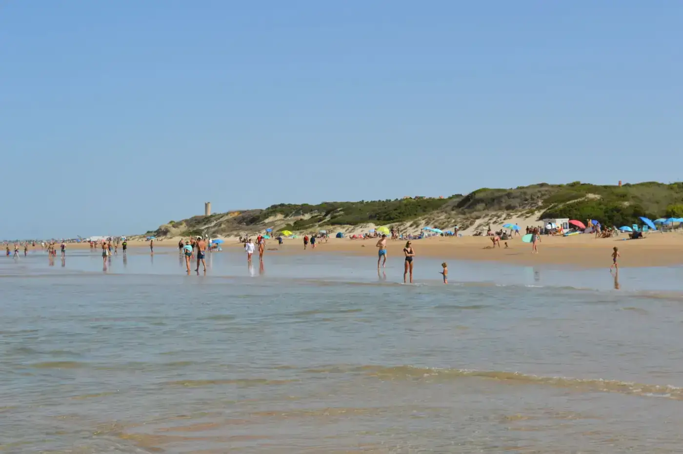 Families enjoying a sunny day at the picturesque beach in Andalusia.
