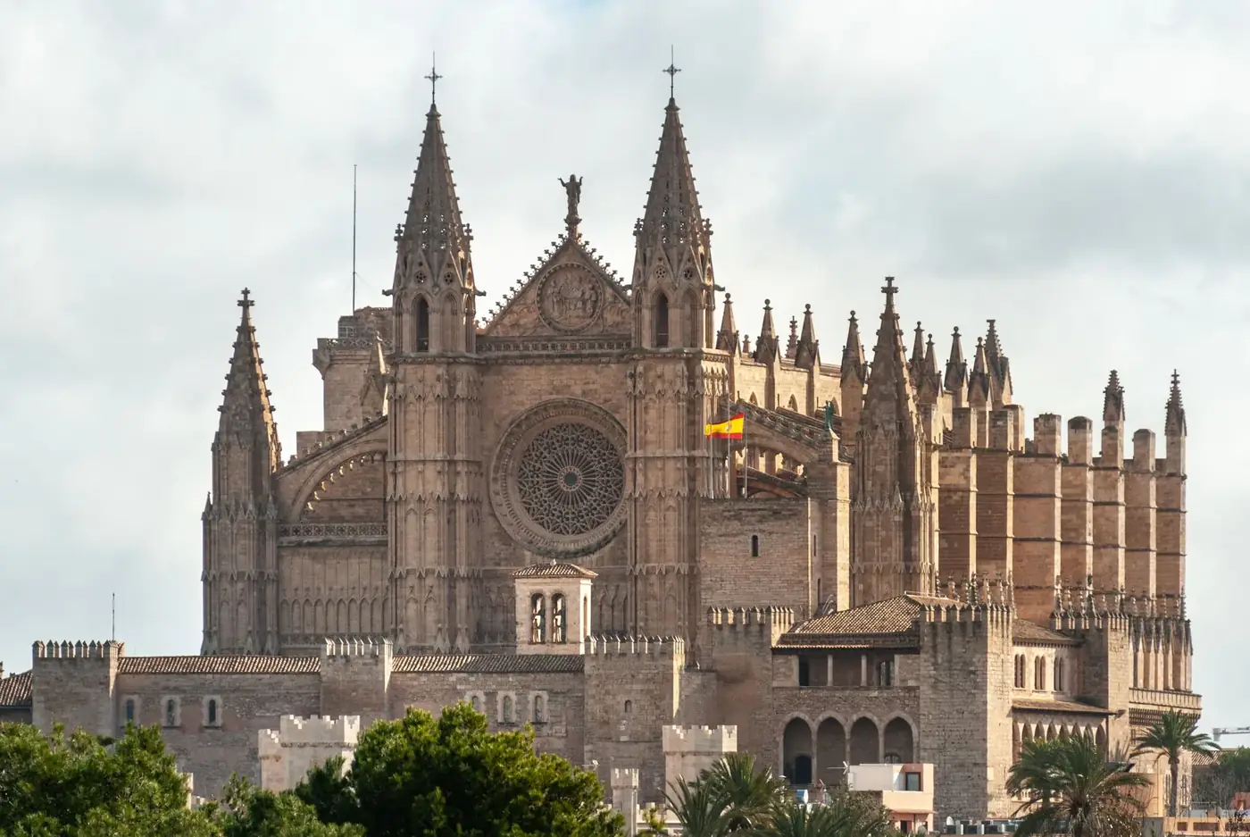 Breathtaking view of the Gothic-style Palma Cathedral in Mallorca, Spain.