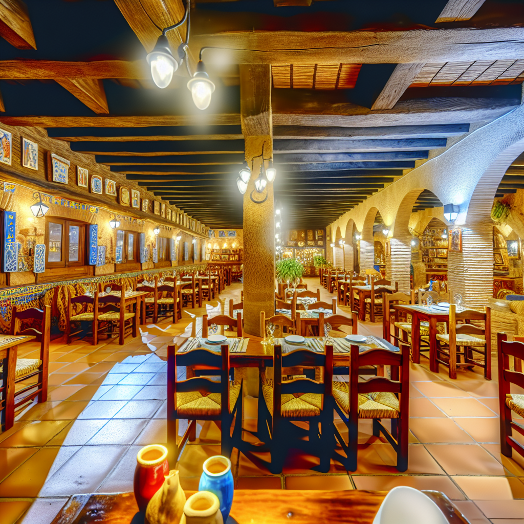 Traditioneel ingericht Spaans restaurant interieur.