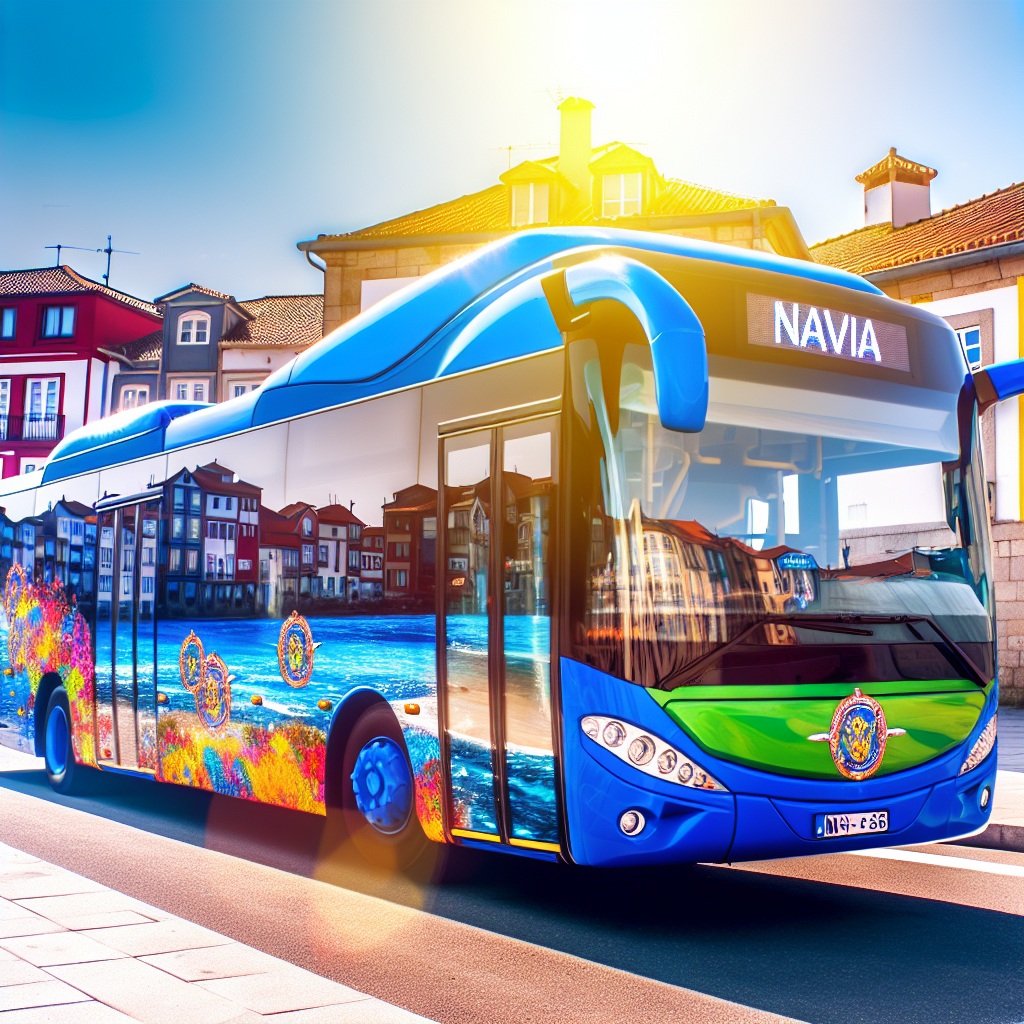 Gekleurde bus in stedelijke omgeving.