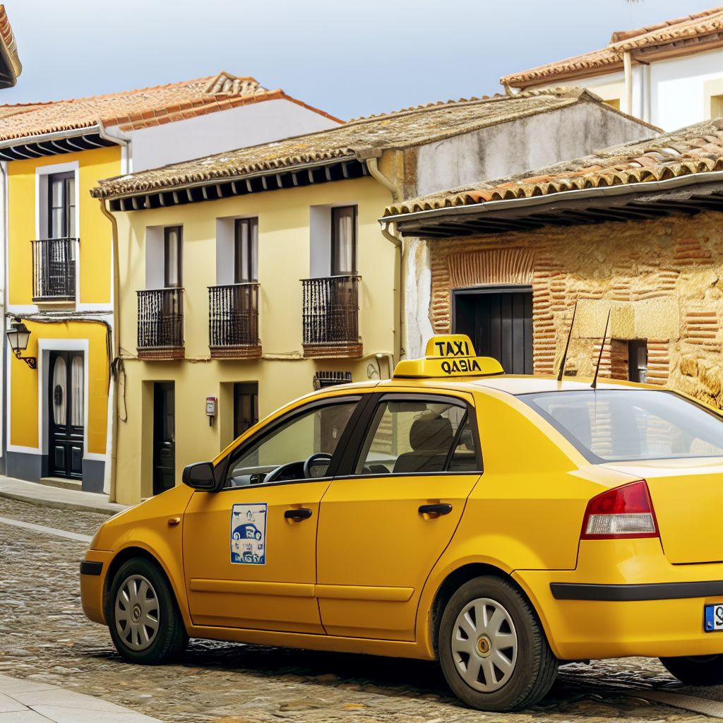 Gele taxi voor kleurrijke huizen.