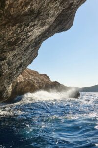 Rocky coastline in Cabrera island, blava cave. Balearic islands. Spain
