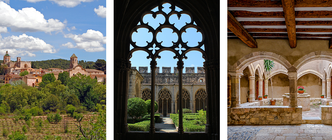 Links: Gezicht op het klooster van Oseira / Midden: Gotische kerk uit de 14e eeuw / Rechts: Klooster van de Abad