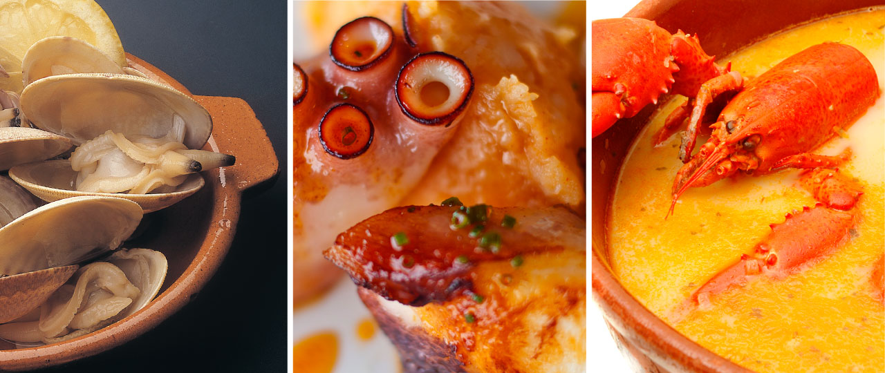 Kokkels, octopus en feira en caldereta van zeevruchten