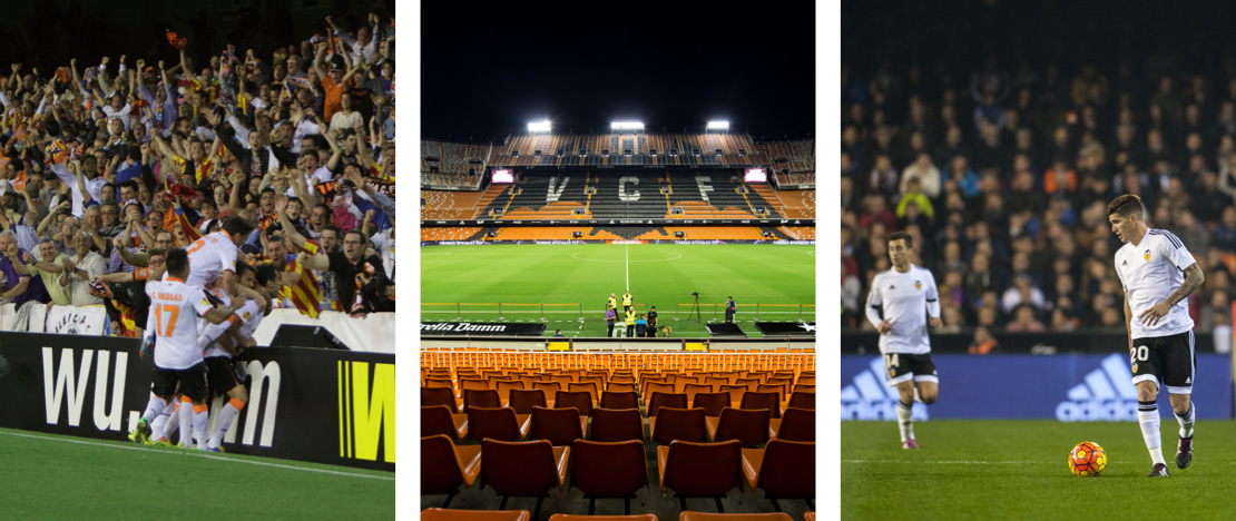 Fans, stadion en spelers van Valencia CF, regio Valencia