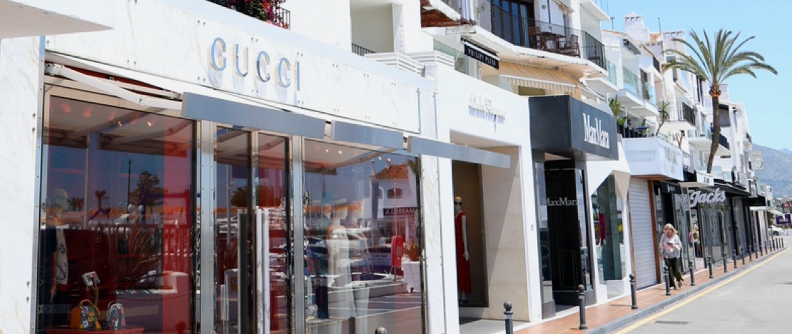 Luxe winkels in Puerto Banús, Marbella, Malaga